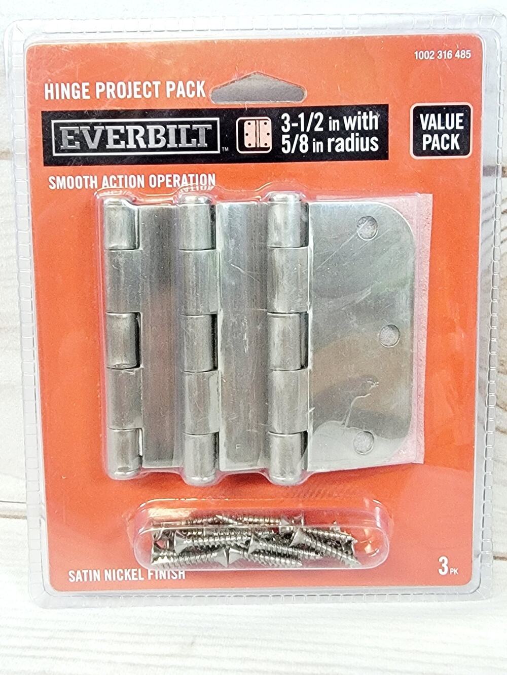 Everbilt 3-1/2" Satin Nickel 5/8" Radius Smooth Action Door Hinges, 3 pack NEW